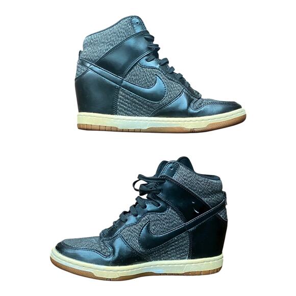 Nike Dunk Sky High Black Hidden Wedge Sneaker Womens 8 Wool Tweed 64487-003 - Picture 2 of 12